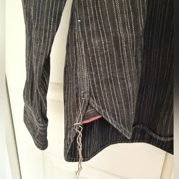 Gustin #8 Japan Wabisabi Workshirt Gray Stripe Button Down Shirt Long Sleeve XXL - Picture 4 of 9